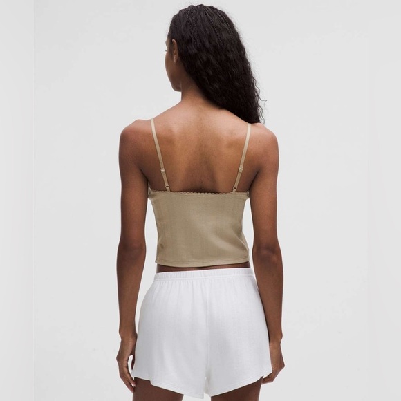 🆕🤍 Lululemon Cotton Pointelle Cropped Cami Tank - Sheer Oak - Picture 4 of 9